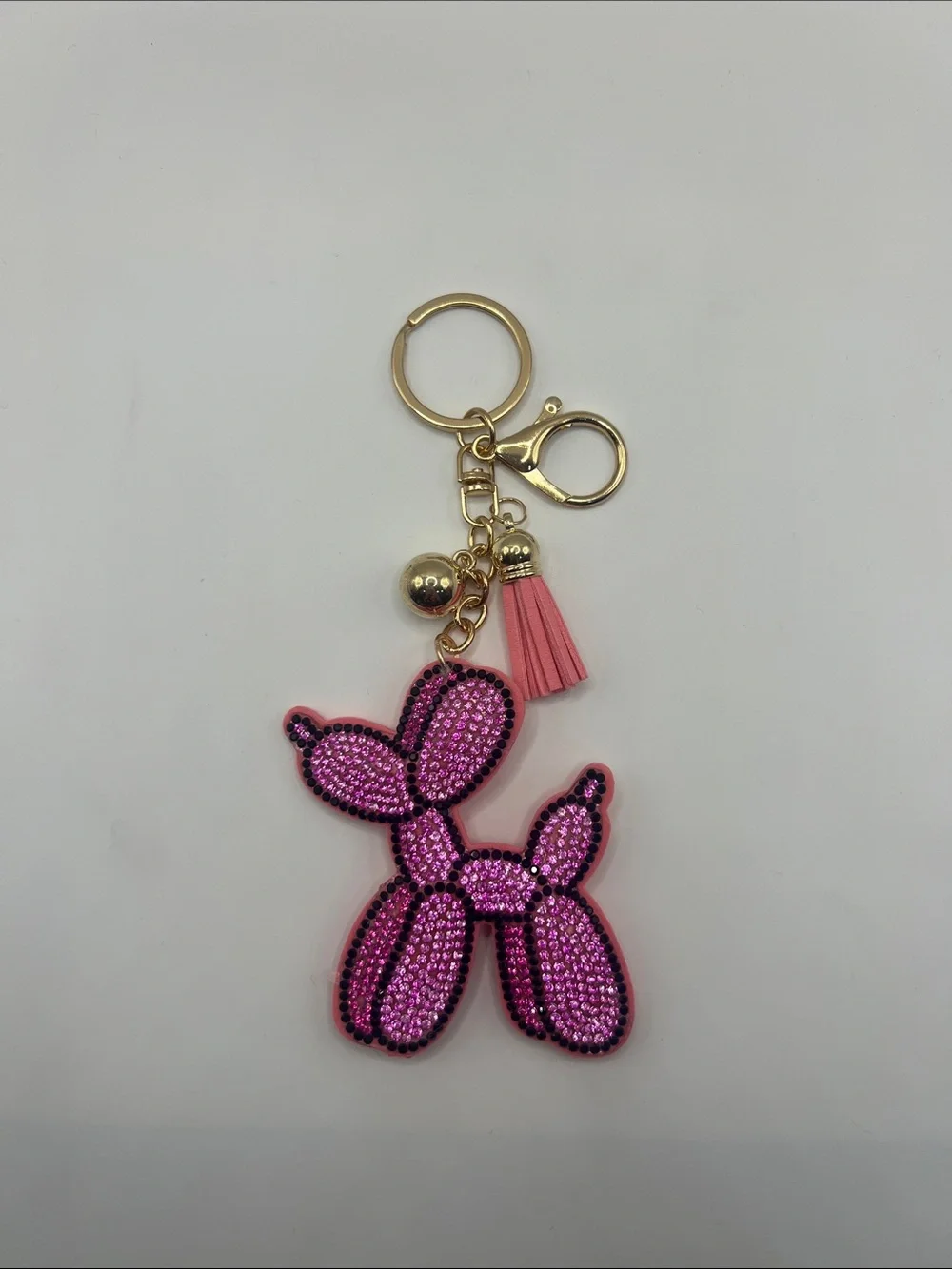 544. Pink Rhinestone Balloon Dog Keychain with Tassel